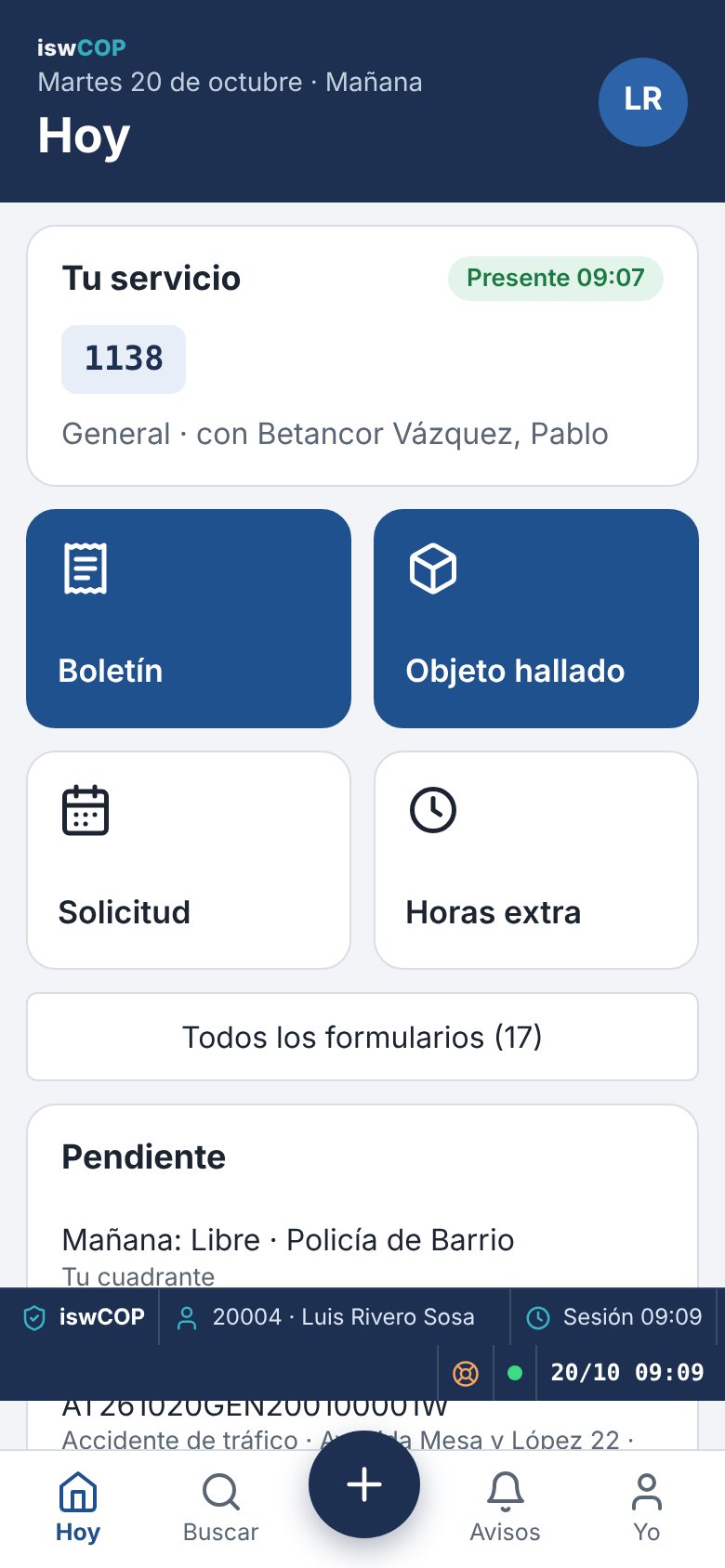Aplicación de calle de iswCOP en el móvil